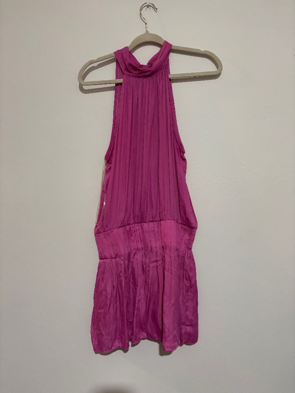 American Threads Fuchsia Libby Pleated Halter Dress - Pink Mini - Size Large